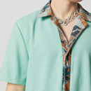 INCERUN Mens Textured Patchwork Cropped Short Sleeve Shirt Comfortable Fashion Solid Printed Edge Lapel Top