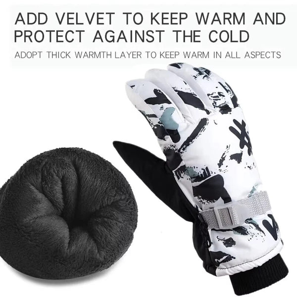 Unisex PU Leather Waterproof Ski Gloves Anti-slip Touch Screen Motorcycle Cycling Fleece Warm Snow Sports Snowboard Winter Gloves