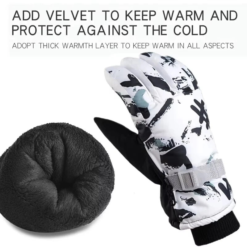 Unisex PU Leather Waterproof Ski Gloves Anti-slip Touch Screen Motorcycle Cycling Fleece Warm Snow Sports Snowboard Winter Gloves