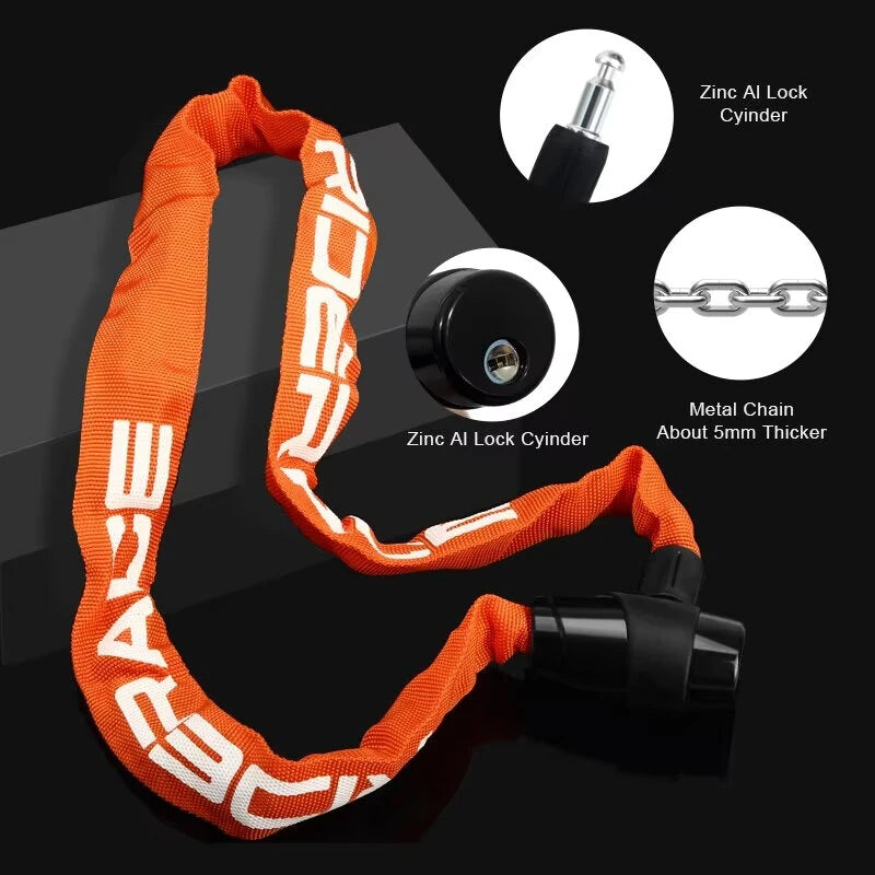 RIDERACE Bike Chain Lock Portable High Security Anti-Theft Bicycle Lock with 2 Keys for Bicycle Electric Scooter Motorcycle