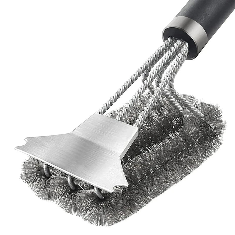 Long Handle BBQ Grill Cleaning Brush with Stainless Steel Scraper Bristles Cleaner Heavy Duty BBQ Tool Easy Stain Removal Grill Wire Brush Barbecue Accessories