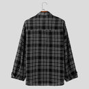 INCERUN Classic Black White Plaid Design Men's Casual Long Sleeve Shirt, Men's Button Up Shirt for Daily Occasions