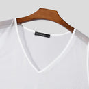 INCERUN Mens T-shirt Fashion Scooped Long Sleeves Tshirt Thin Mesh See Through Lace Up Design Tee Summer Cool Party Top Male