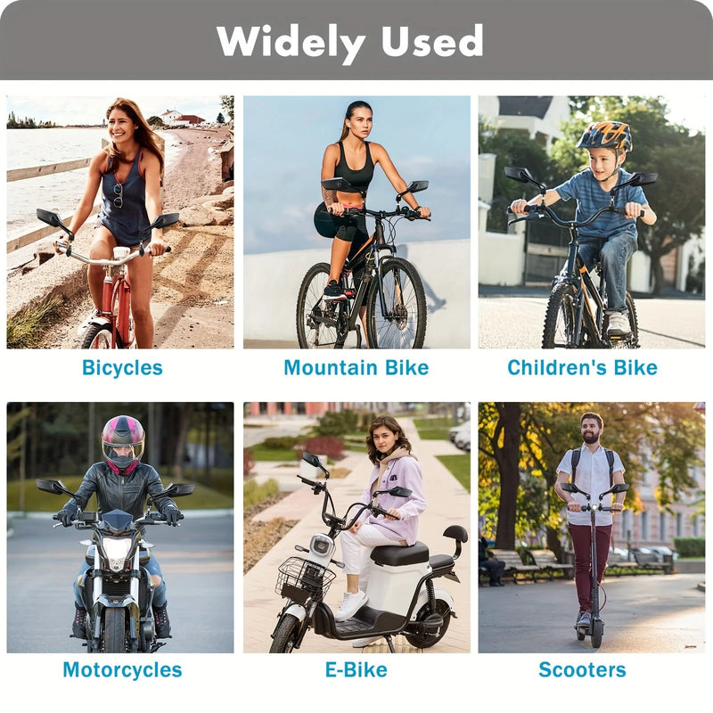 2pcs Bike Handlebar Mirrors For Bicycle Ebike Scooter Snowbike Adjuatable Wide Angle Rear View And 360 Rotatable Safety Galss Design