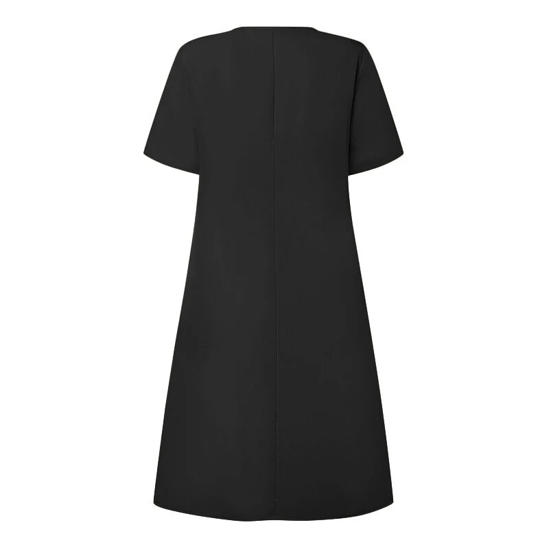 ZANZEA Elegant Style Women Summer Fashion V Neck Short Sleeve Sundress Casual Holiday Party Knee-length Dress