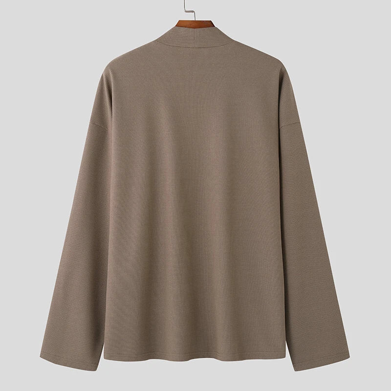 INCERUN Men Simple Textured Cardigan Sweater Comfortable Loose Fit Botton Front Lapel Thick Sweater Cardigan for Men Fall Plus Size S-5XL