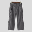 INCERUN Men Wide-leg Solid Color Casual Pants with Pockets Cropped Design Zipper Botton Trousers Plus Size