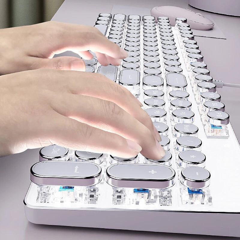 EWEADN TK100 Punk Typewriter Wired Mechanical Gaming Keyboard 104 Keys RGB Light Ergonomics USB E-sports Gamer Keyboards for PC Laptop Computer Plug and Play
