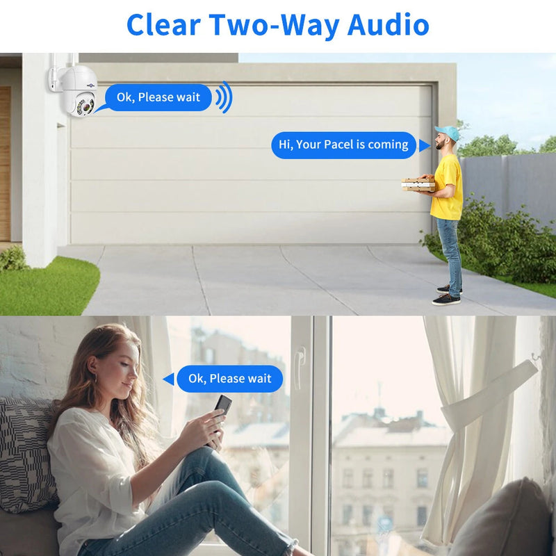 Hiseeu WHD818 X64 WIFI IP Camera 8MP PTZ Control iCSee App 5X Zoom 3840x2160 HD Night Vision Two-Way Audio AI Human Detection Waterproof App Controlled Security Camera