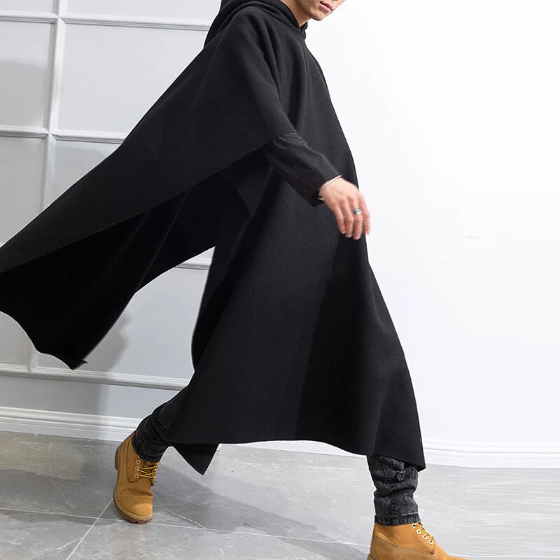 INCERUN Autumn Winter New Men's Loose Black Coats Stylish Irregular Hooded Cloak FashionLong Sleeve Trench Outwear Jackets S-5XL