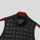 INCERUN Mens Burn out Mesh Striped Sleeveless Tank Black Sheer Mesh Sleeveless Crew Neck Top