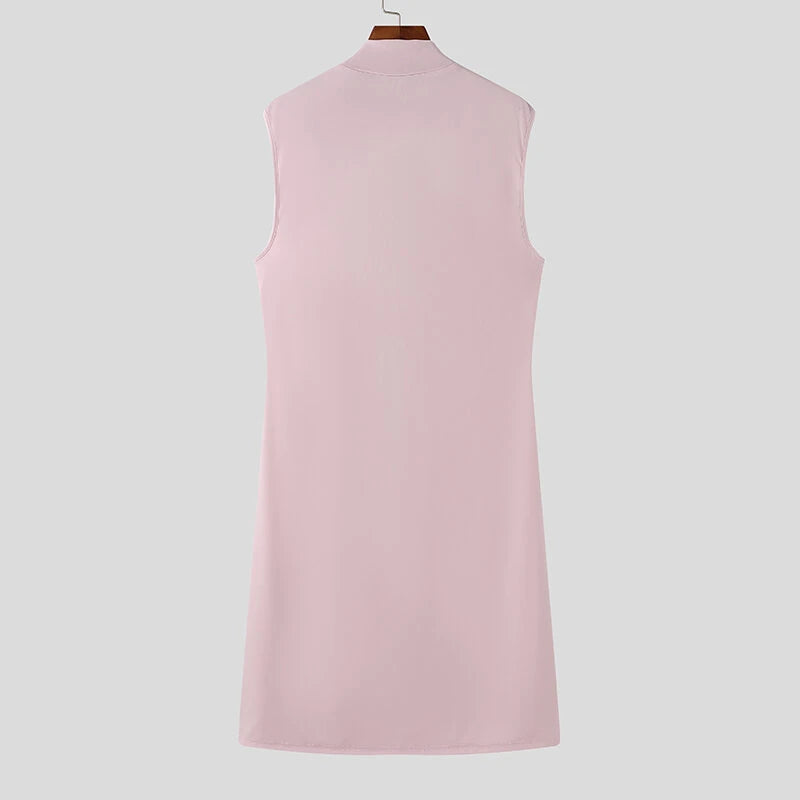 INCERUN Mens Solid Color Split Design Sleeveless T-Shirt Fashion Half Turtleneck Top for Male