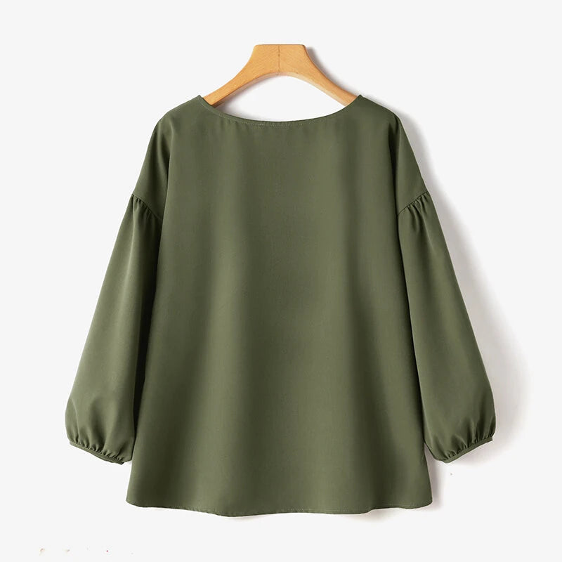 ZANZEA Women's Round Neck Drop Shoulder Lantern Sleeve Loose Casual Solid Blouses