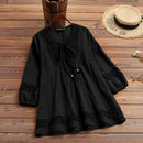 ZANZEA Women's Shirt Solid Lace Blouse Eyelet Lace Patchwork 3/4 Length Sleeve Top Summer Daily Casual Shirts