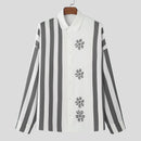 INCERUN Mens Floral Print Striped Long Sleeve Shirt Fashion Casual Button Up Lapel Top for Male Loose Fit S-5XL