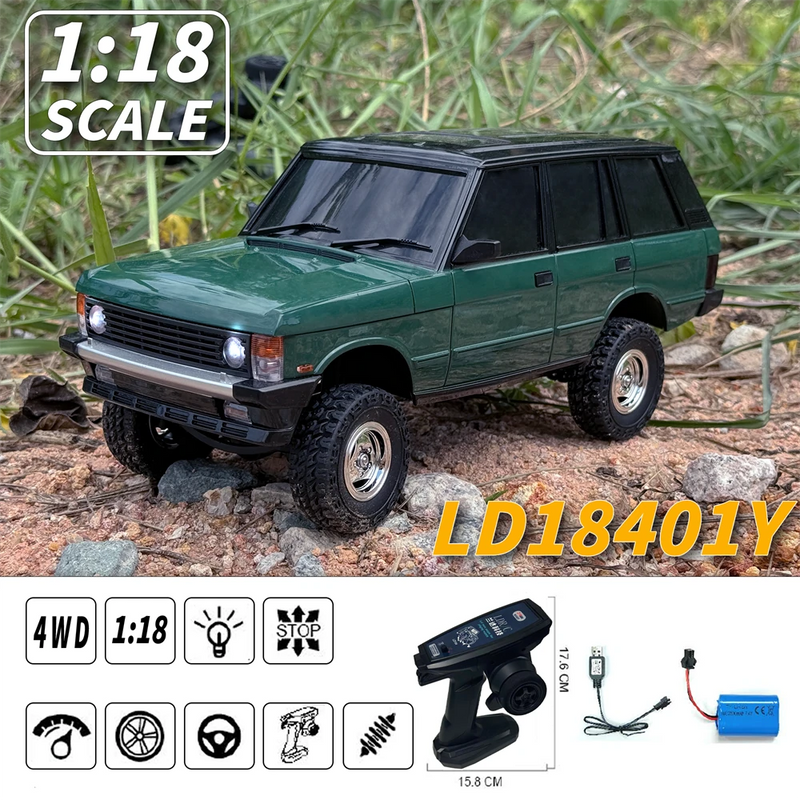 LDRC 18401 RTR 1/18 2.4G 4WD RC Car Rock Crawler Off-Road Climbing Truck LED Light Full Proportional Vehicles Models Hard Bridge Axle Toys