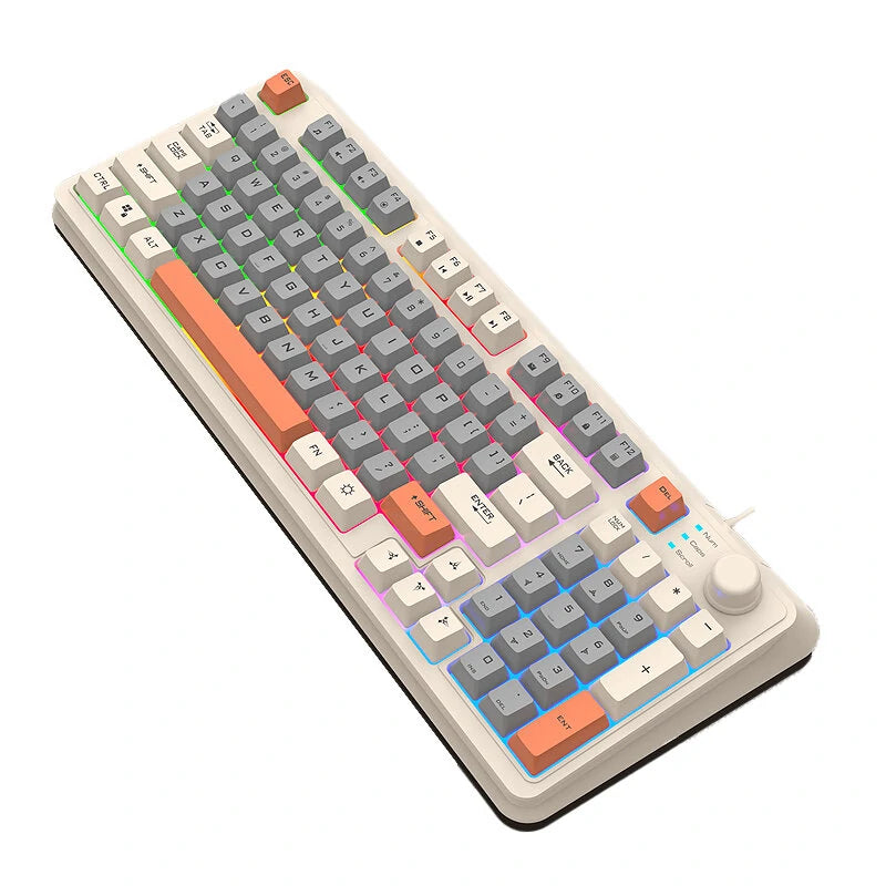 XUNSVFOX K82 94 Keys Wired Gaming Keyboard Three Color-block Luminous Mechanical-feel Station 19-key punchless Gamer Keyboard for Computer PC Laptop