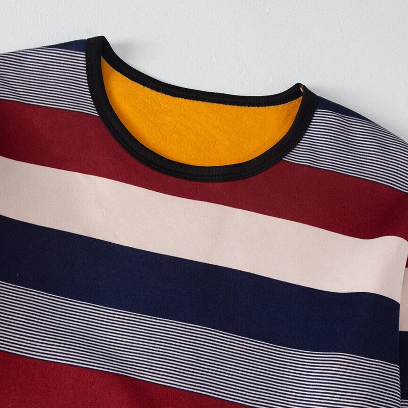 TENGOO 2 Pcs Men's Striped Thermal Underwear, Compression Thermal Base Layer Set, Comfy Moisture Wicking & Breathable Basic Long Sleeve & Leggings Casual Men Warm Underwear Set, Long Johns Set, Men's Thermal Clothing