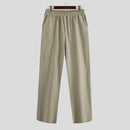 INCERUN Men Home Two Piece Set Solid Color Cotton Linen Long Sleeve Top and Pant with Pockets, Casual Men's Set Plus Size Spring Fall