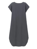 ZANZEA Plus Size Women Mid Long Dress Solid Pocket Short Sleeve Round Neck Cotton Casual Beach Midi Dress
