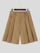 INCERUN Mens Solid Color Large Pleated Baggy Casual Shorts with Pocket