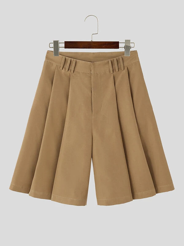 INCERUN Mens Solid Color Large Pleated Baggy Casual Shorts with Pocket