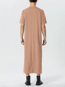 Men Solid  Front Zipper Round Neck Short Sleeve Casual Robe Shirts