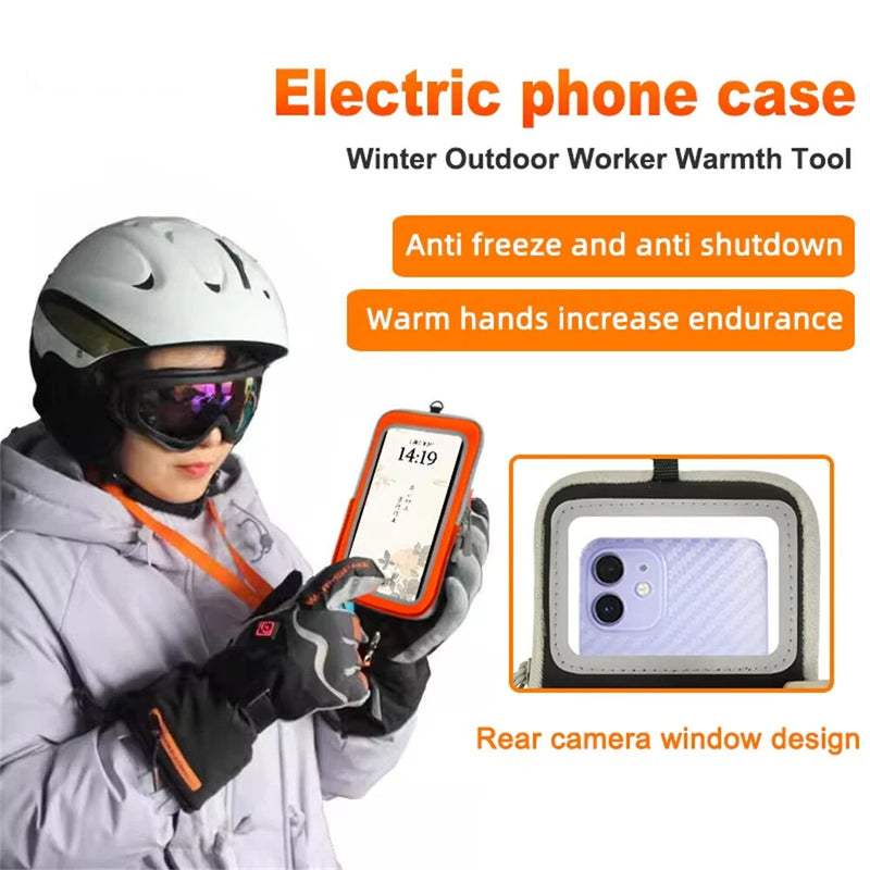 Warmspace 1pcs Electric Heated Mobile Phone Bag Multifunctional Antifreeze Case with Rope for Outdoor Travel in Winter