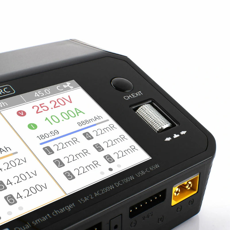 ToolkitRC M6DAC AC 200W DC 700W 15A*2 USB-C 65W QC3.0 Dual Channel Smart Lipo Battery Charger Discharger for 1-6S Lipo Battery
