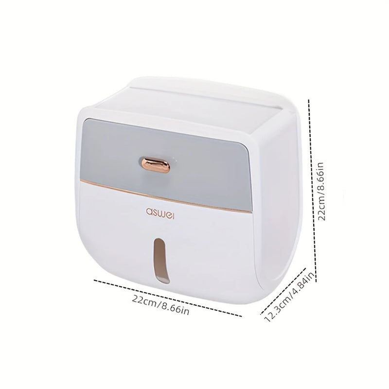 Bathroom Organizer Shelf Wall Mount Toilet Paper Holder Large Capacity Wall-mounted Double-layer Toilet Paper Holder No Drilling Installation Waterproof Paper Towel Storage Box Suitable for Bathroom Organization