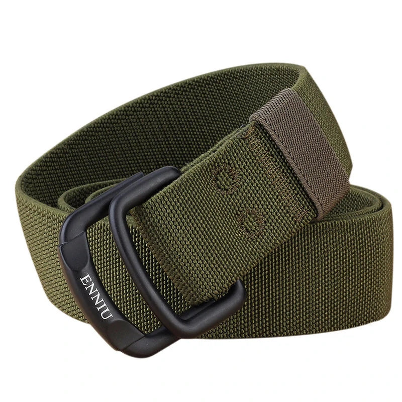 ENNIU Military Equipment Belt Men Elastic Nylon Tactical Belts For Jeans Pants Solid Strap Canvas Double Ring Metal Buckle Waist Belt