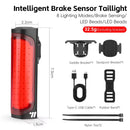 WEST BIKING 120LM Smart Brake Sensor Bicycle Taillight Lightweight  IP65 Waterproof Type-C Charging 8 Modes Flash Bike Rear Light for MTB Night Cycling Safety