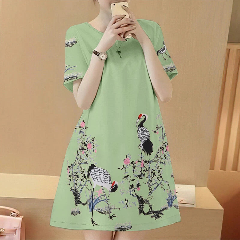 ZANZEA Elegant Style Women's Dresses Casual Short Sleeved Party Floral Printed Loose Mini A-Line Dress