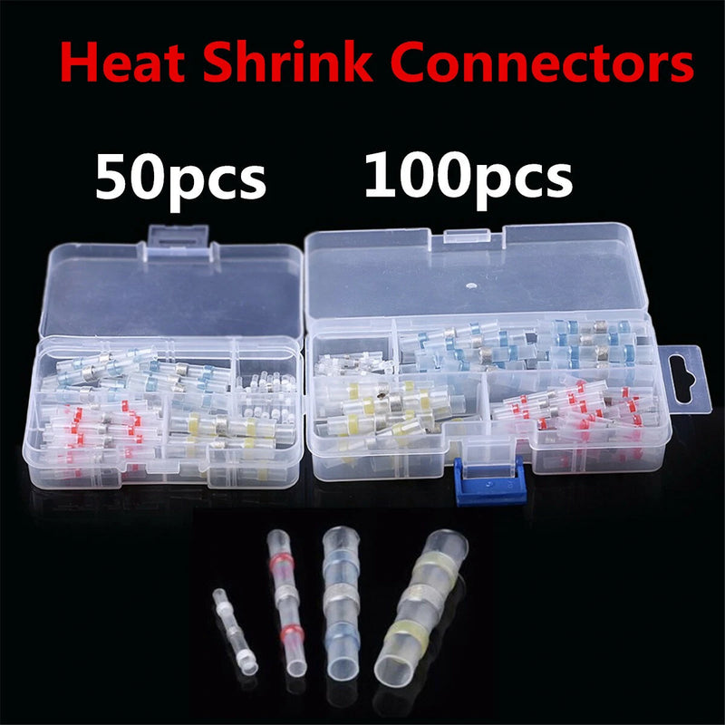50/100PCS Solder Seal Heat Shrink Tube Butt Wire Connectors Waterproof Terminals Available in 4 Sizes Tinned Copper Material Ideal for Marine and Automobile Applications