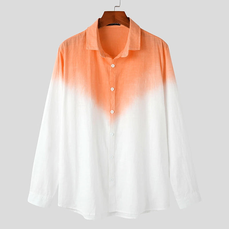 INCERUN Mens Gradient Print Front Buttons Long-Sleeve Casual Shirts