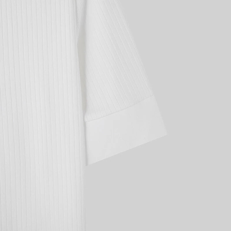 INCERUN Mens Solid Textured Casual Short Sleeve Shirt Fashion V-neck Lapel Top for Male