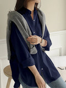 Women Daily Casual Cotton Irregular Hem Commute Loose Shirts