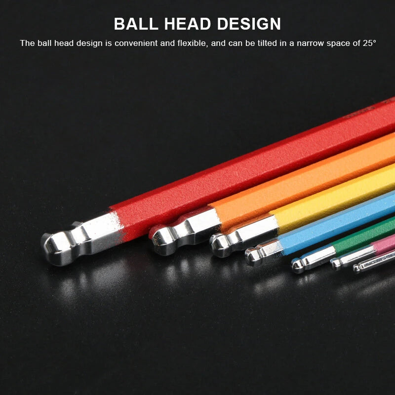 RIDERACE 7Pcs S2 Alloy Steel Portable Mini Bicycle Inner Hexagon Wrench Set 1.5/2/2.5/3/4/5/6mm Spanner Flat Ball Opening Colorful MTB Road Bike Repair Tool Kit