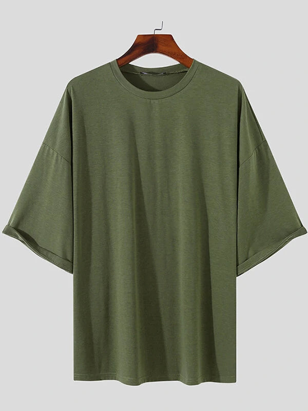 Mens Solid Drop Shoulder Casual Two Piece Outfits