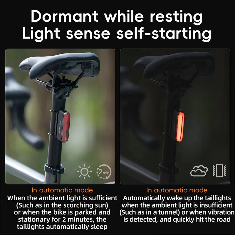 ROCKBROS Magnetic Bicycle Taillight Smart Brake Light 7 Lighting Modes IPX6 Waterproof USB Rechargeable LED Bicycle Rear Light for Night Riding
