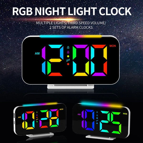 RGB Clock Simple Colored Light Electronic Clock Atmosphere Light Electronic Clock Multi-Function Alarm Clock Dual Display of Time and Week