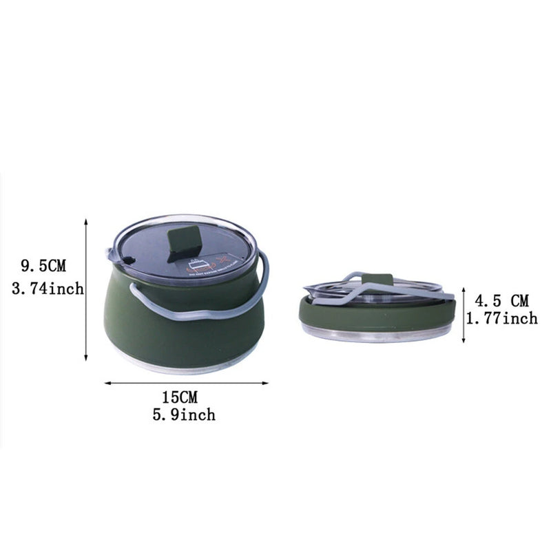 IPRee 1L Outdoor Silicone Kettle Folding Camping Tableware Kettle Cook Water Pot Mini Boiling Water Pot with Handle for Fishing Travel
