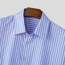 INCERUN Mens Fashion Striped Loose Two Pieces Outfit Comfortable Long Sleeve Shirt & Short Two-piece Suits