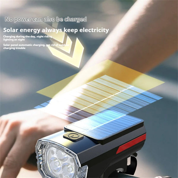 BIKIGHT Solar Rechargeable LED Bicycle Headlight Anti-glare Type-C Charging Waterproof Bike Front Light for MTB Night Riding Safety