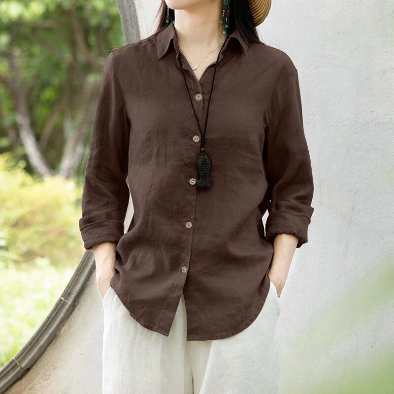ZANZEA Women Comfortable Solid Color Blouse Fashion Long Sleeve O-Neck Shirt Casual Loose Basic Tops