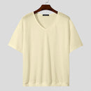 INCERUN Mens Solid V-Neck Short Sleeve T-Shirt Fashion Comfortable Fabric See-through Tshirt for Men