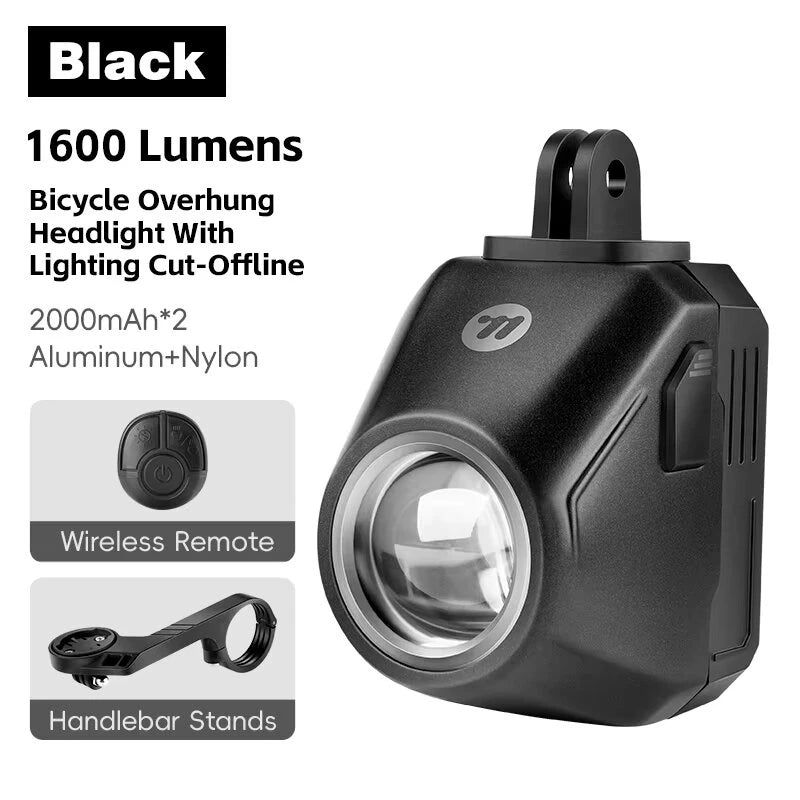 WEST BIKING Wireless Remote Bike Overhang Light 1600 Lumen Super Bright Lighting Cut-Offline Safe Design IP66 Waterproof Type-C Hanging Bicycle Headlight Flashlight