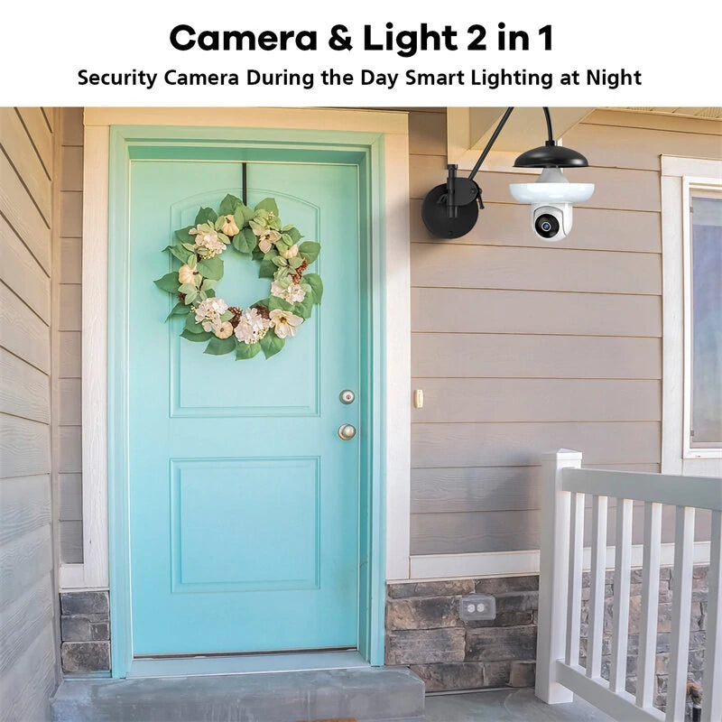 Guudgo Tuya 3MP WiFi Blub Camera Wireless PTZ IP Cam Color Night Vision Motion Detection Two-way Talk Outdoors Security Cameras APP Phone Control