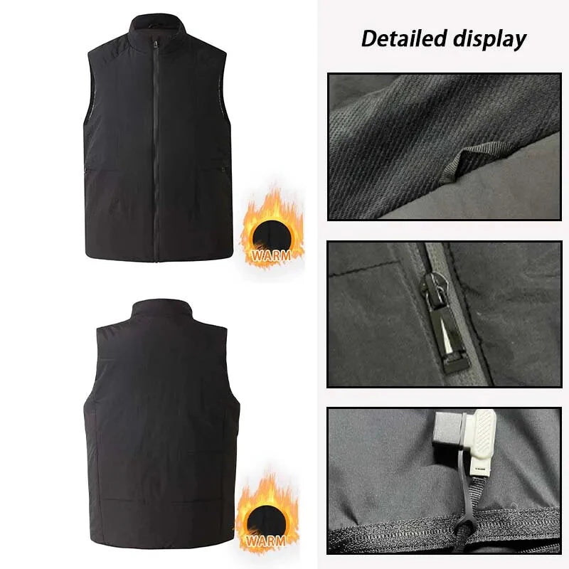 TENGOO HV-06S 6 Areas Heated Vest Winter USB Electric 3 Gear Adjustable Temperature Heated Vest Windproof Washable Thermal Waistcoat for Cycling Fishing Hiking Vest