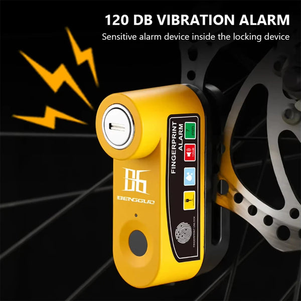 BENGGUO 120dB Bicycle Fingerprint Unlocking Disc Brake Lock USB Charging Waterproof Alarm Safety Protection Motorcycle E-Bike Anti-theft Lock
